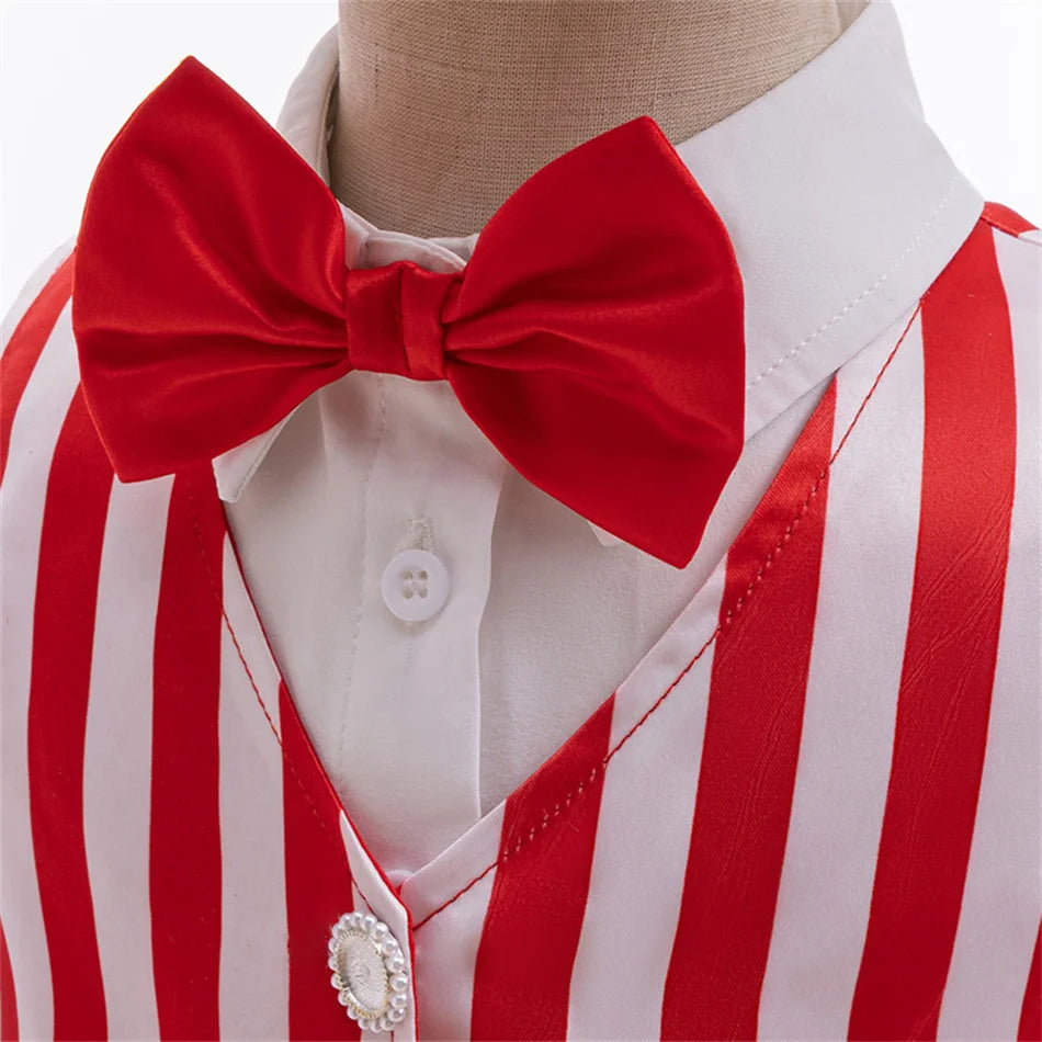 Boys Christmas Suits Xmas Event Festival Party Costume Set Kids Long Sleeves Red White Stripes Bowtie Prom Outfits Toddler Gift