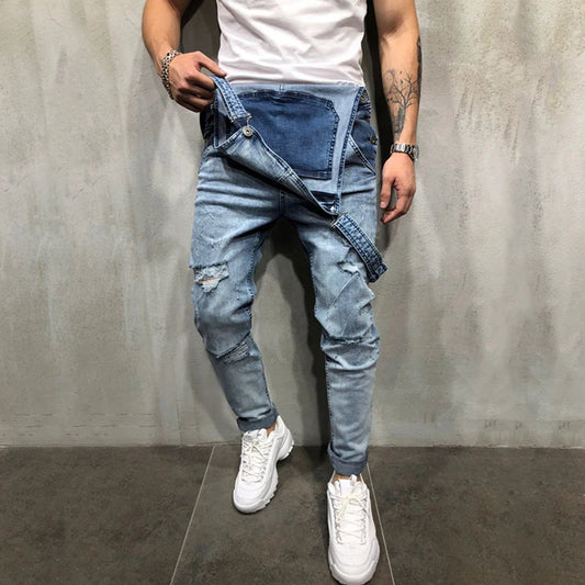 Men Stylish Slim Biker Jeans Bib Overalls Jumpsuits jeans Man Streetwear