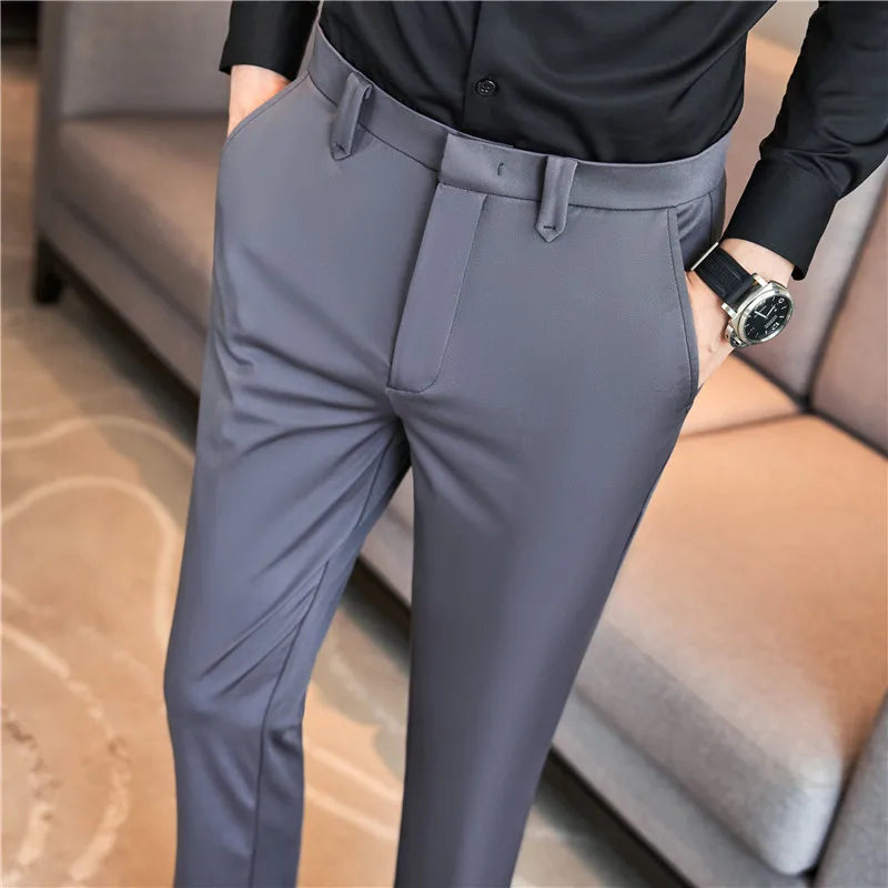 Mens Pants High Elastic Business Casual Suit Pants Men's Fashion Formal Straight Sleeve