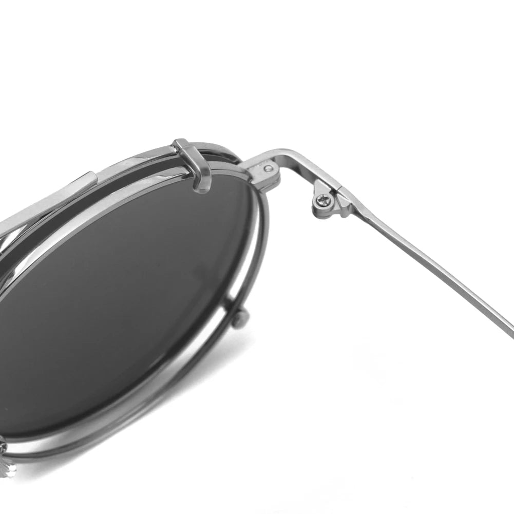 Sunglasses round frame men women metal sunglasses retro flip up eyeglasses