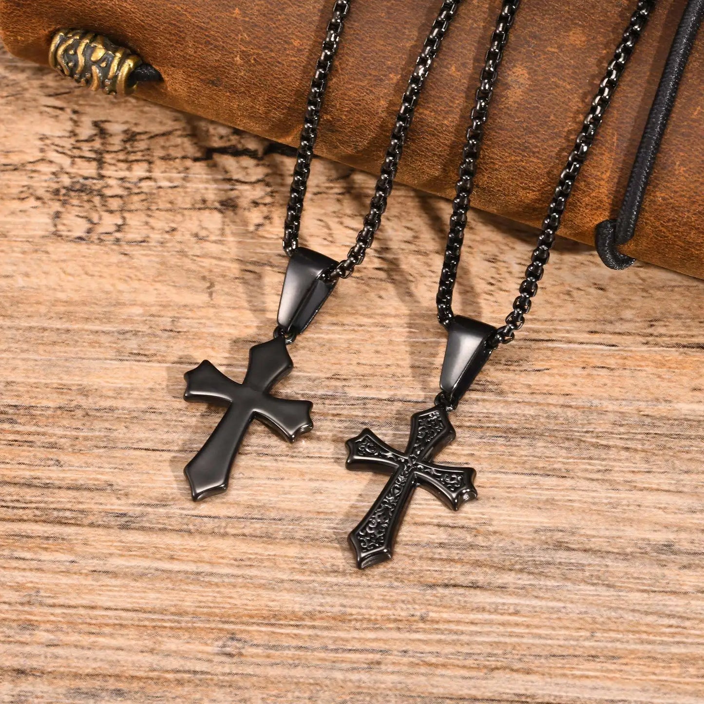 Hip Hop Cross Necklace for Men Women,50/55/60cm Stainless Steel Chic Cross Pendant,Christian Classic Jewelry Gifts