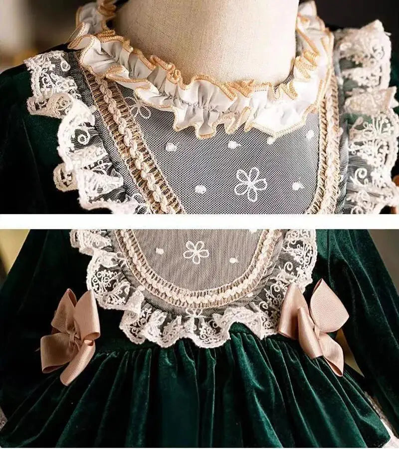 Christmas Carnival New Year Palace Style Girls' Princess Dress Lace Bowtie Girls' Birthday Party Elegant Evening Dress
