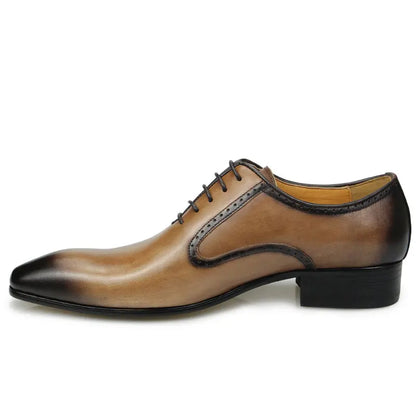 Fashion Elegant Formal Business Dress Shoe for Men Handmade Genuine Leather Oxford Suit Footwear Wedding Party Black Khaki Color