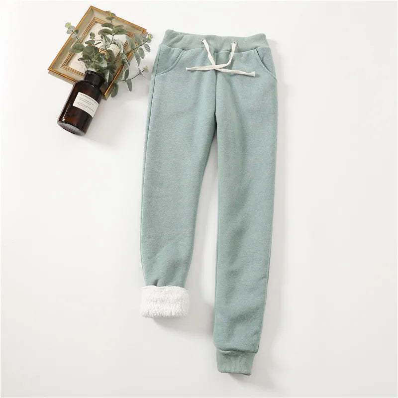 Lucyever Winter Thicken Plush Sweatpants Women Elastic Waist Warm Harem