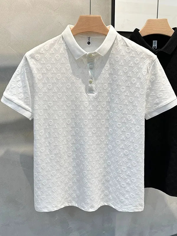 Summer New Men's Lop-up Hollow Short-sleeved Polo Tee Shirt Ice Silk Breathable Business Fashion T-Shirt Male Brand Clothes