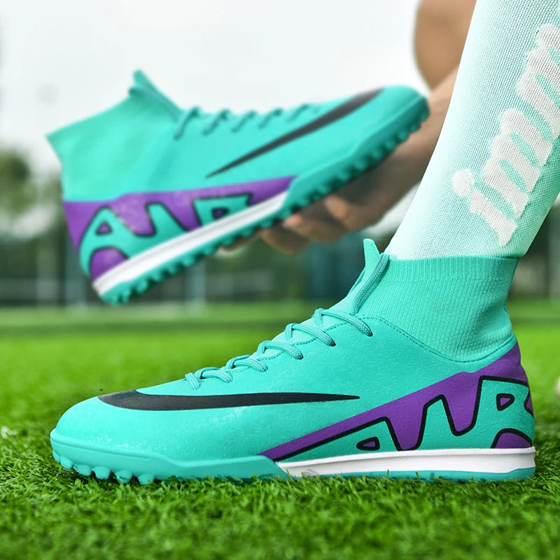 Men Soccer Cleats High Ankle Football Boots TF/FG Training Outdoor Long Spikes