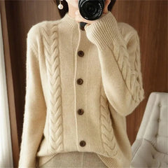 Half High Collar Twists Knitted Cardigan Autumn And Winter High-End Casual Loose