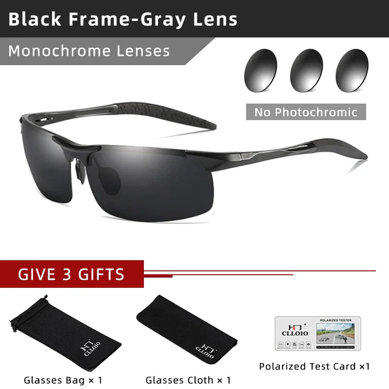 CLLOIO Aluminum Photochromic Sunglasses Men Polarized Day Night Driving Chameleon Glasses Anti-Glare Change Color Sun Glasses UV