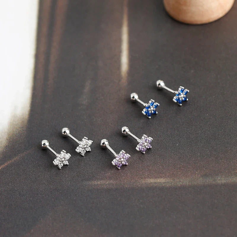 WANTME 925 Sterling Silver Fashion Korean Petal Screw Bead Stud Earrings for Women Charm Ear Bone Piercing Jewelry Accessories