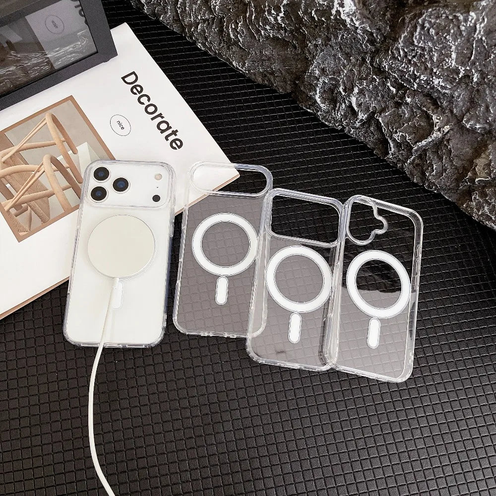 Transparent Original Magnetic Phone Case for iPhone 17 16 15 14 Plus 13 12 mini 11 Pro XS Max XR for Magsafe Acrylic Clear Cover