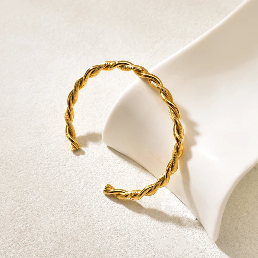 C14 Cross-border Bracelet Twisted Twist Thread Bracelet for Women, retro stainless steel open Color separation bracelet