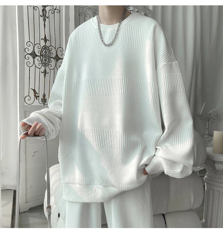 Hoodies Jacquard Sweatshirt Mens White Pullover Streetwear Casual Fashion Clothes