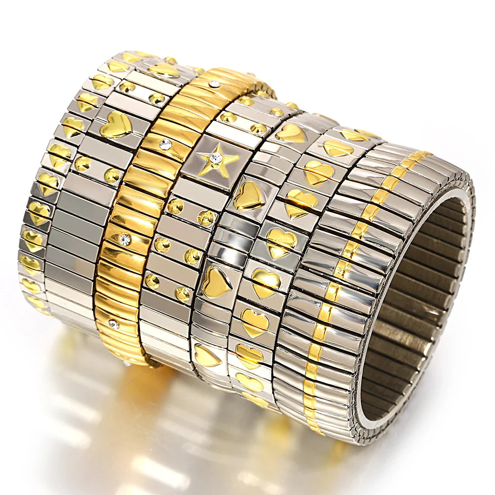 Freetry 18K Gold Plated Stainless Steel Adjustable Bracelet Fashion Elastic Metal Bracelet Trendy Jewelry Accessories Official