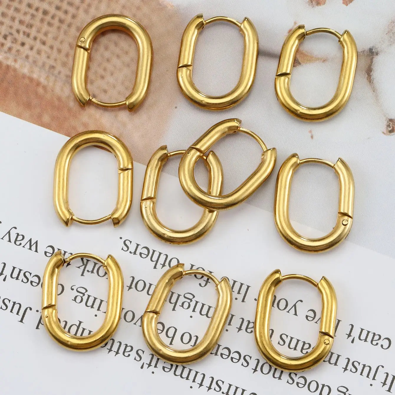 10pcs Stainless Steel Thick Wire Hoop Earrings Punk Hiphop Huggie Piercing