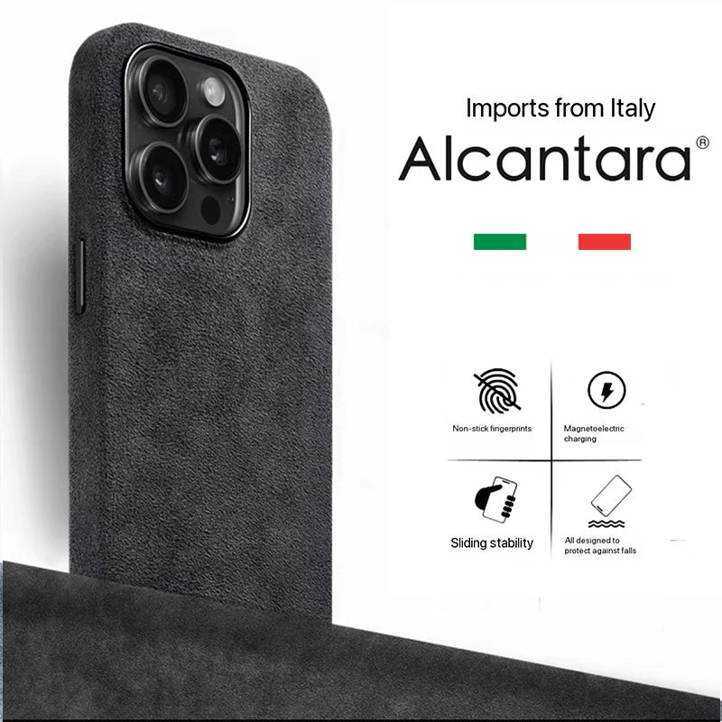 Real Alcantara Magsafe Case for iPhone 16 17 Pro Max 15 14 Luxury Magnetic Magnetic Supercar Interior Leather Magnet Phone Cape