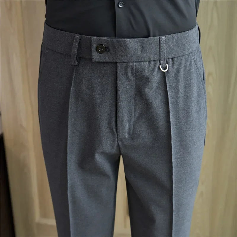 Men Suit Pants Trousers Spring Elastic Waist Solid Slim Fit Dress Pants
