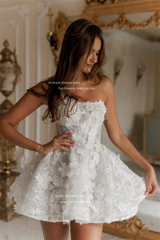 White Bridesmaid Dresses: Wedding Dresses Lace Flowers A-Line Short Bridal Gowns