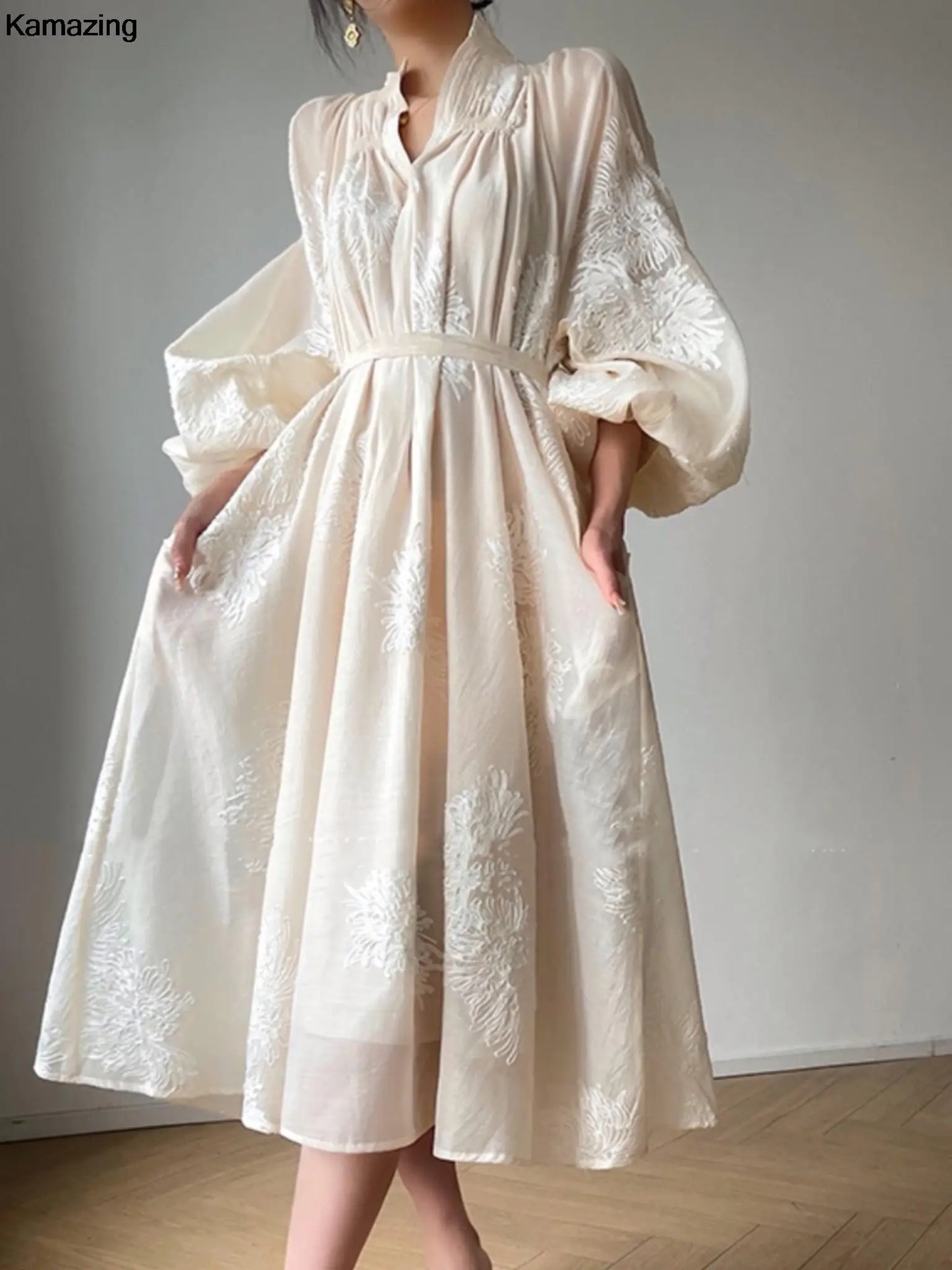 Evening Dresses: Vintage Elegant Embroidery Evening Party Midi Dress France