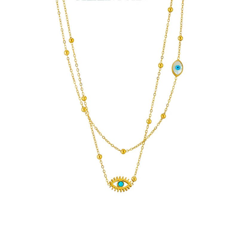 Stainless Steel Necklace Eye Double Chain Accessories for Women