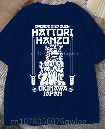 Hattori Hanzo RED Swords and Sushi Kill Bill Okinawa Japan tarantino T-Shirt Crew Neck Short Sleeves Loose Fashion Streetwear