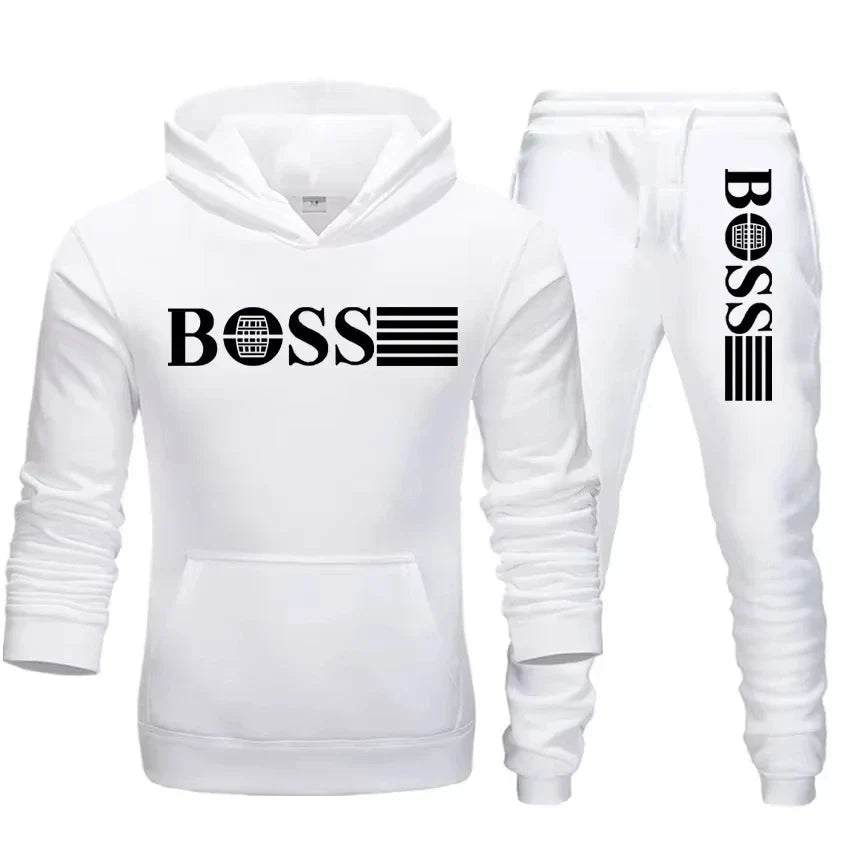 Winter and autumn fleece thickened hooded pullover sweater jacket for men, casual sports outfit, two-piece set for men