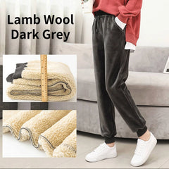 Women Winter Lamb Fur Cashmere Slim Pants Casual Keep Warm Thick Trousers