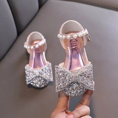 Girls Sequined Bowknot Sandals Summer Fashion Children's Pearl Party Sandals