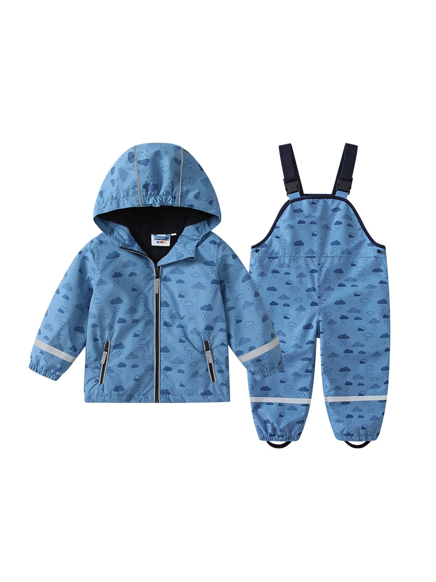 HONEYKING Boys Raincoat Suit Kids Clothing Set Comfortable Breathable Rain Suit with Jacket And Trousers for Children