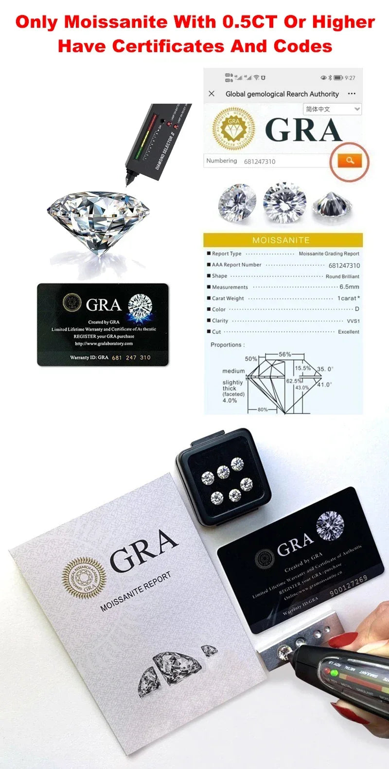 1 Carat Moissanite Ring For Women Solid 925 Silver 18k gold yellow Plated Luxury Wedding Female Jewelry With Certificate Gift