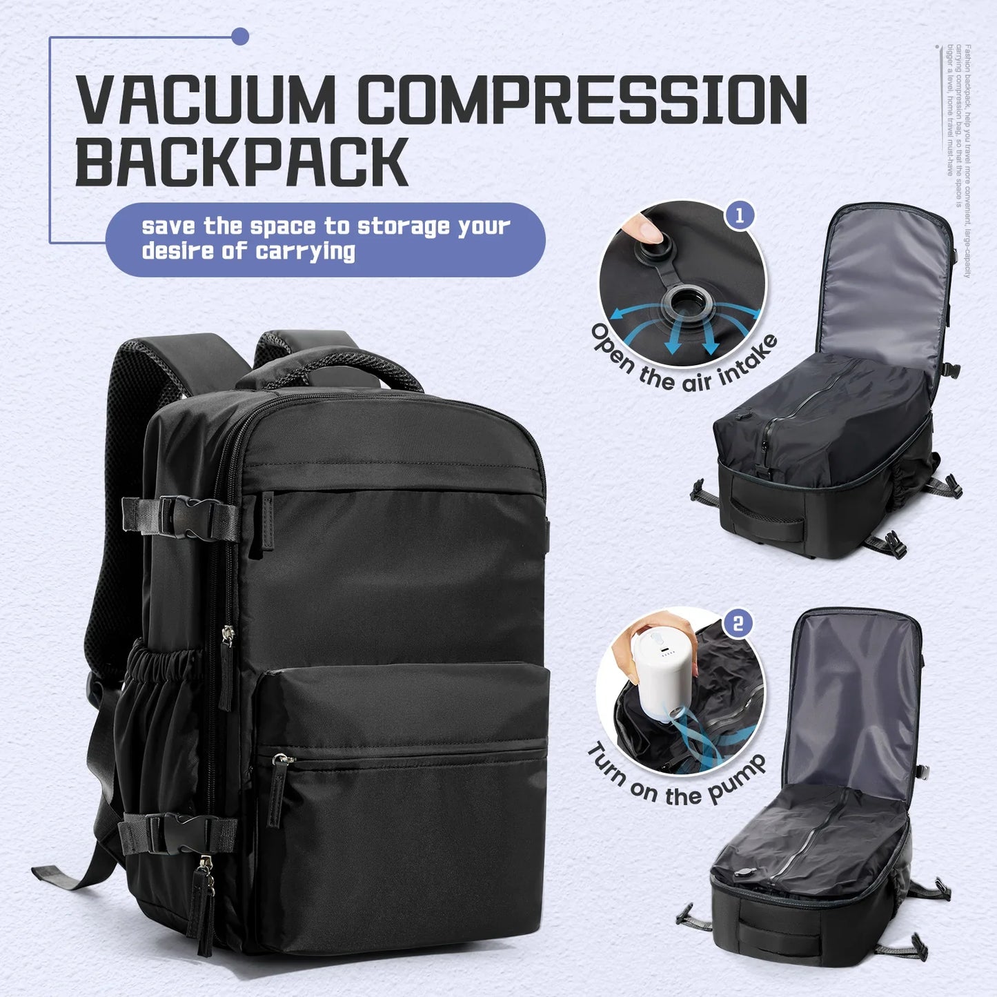 Men Vacuum Compression Backpack 15.6in Laptop Backpack Expand Hiking Vacuum Travel Backpack, Ryanair Backpack 40x30x20 Cabin Bag