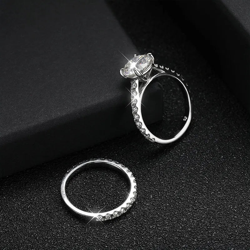 KNOBSPIN D VVS1 Moissanite Rings for women Sparkling Diamond Bridal Sets with GRA s925 Sterling Sliver Plated 18k Eternity Band