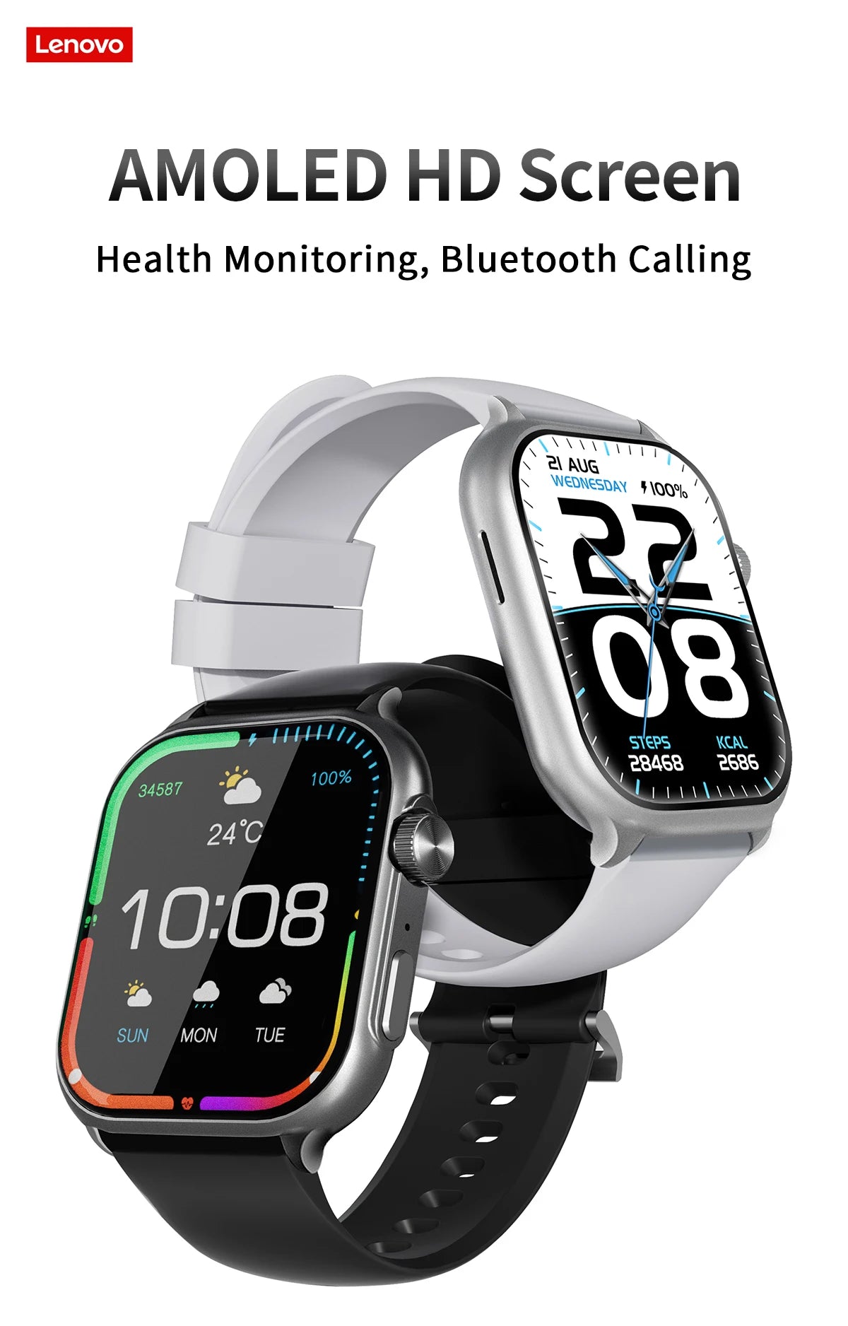 [World Premiere]Lenovo Smart Watches Sports Fitness Watch Heart Rate Full Touch Screen BT Call Ultra Light Smartwatch for Men