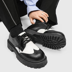 STRONGSHEN Men Casual Fashion Shoes Handmade Carving Brogue Leather Business