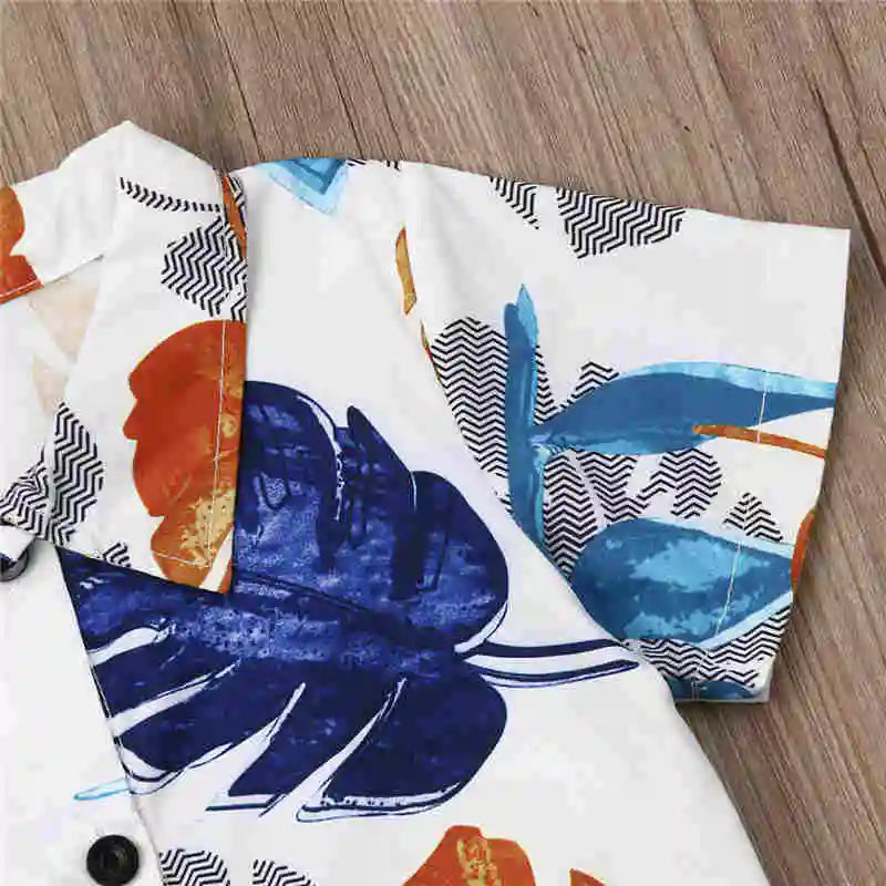 1-6years Toddler Boys Clothes Set Hawaii Print Shirt + Solid Color Short Pants Outfit For Infant Boys