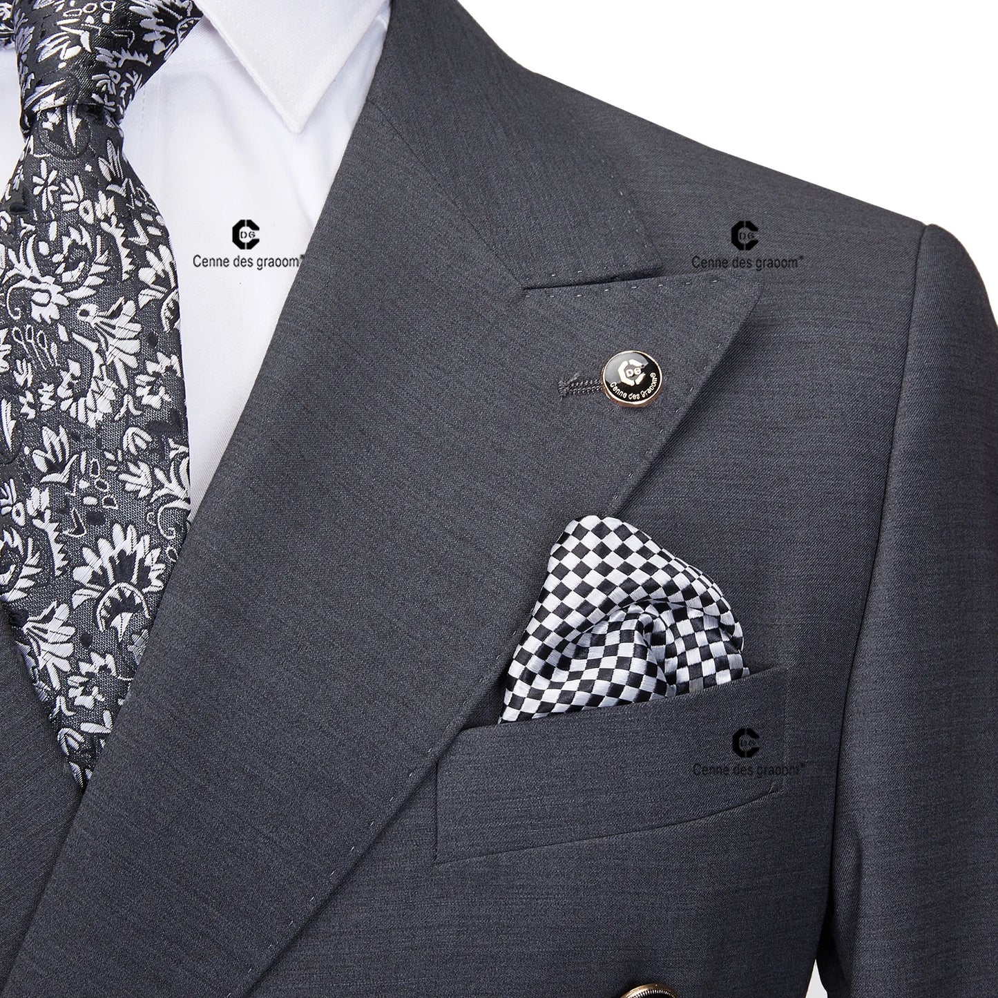 Tuxedo for Mens: Elegant Suits For Men Grey Double Breasted Two Pieces Set Slim Fit