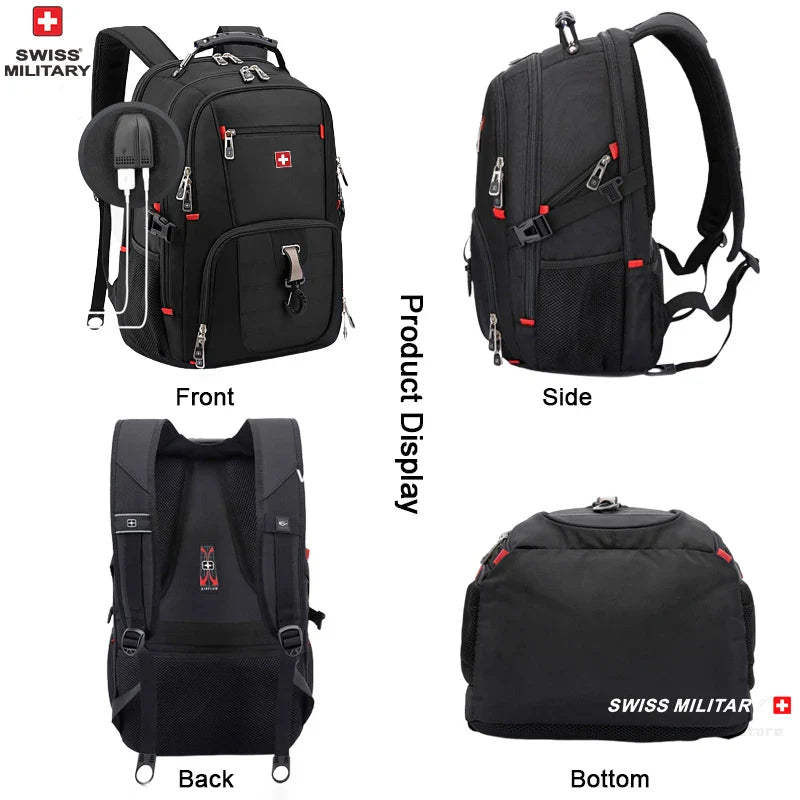 SWISS MILITARY Fashion Travel Multifunction Large Capacity Male Bag Usb Charging Waterproof 23 inch Laptop Backpack Men Mochila