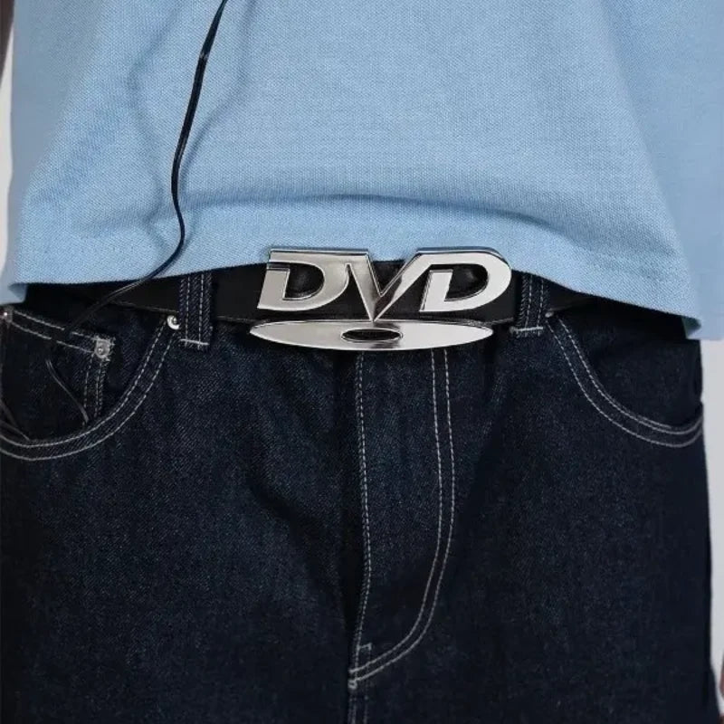 Unisex Nostalgic Design DVD Buckle Belt Men Women Decoration Paired with Jeans Belt Versatile White Black Design Sense Belt
