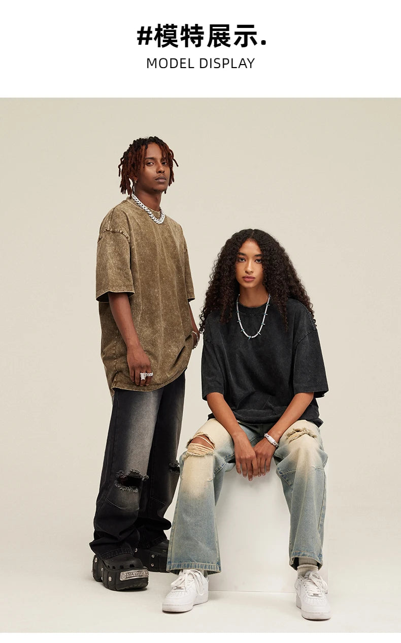 Custom Your LOGO Hip Hop Streetwear Men 100% Cotton T-shirts Oversized Washed Top Tee Unisex Summer Retro Brand Personalized