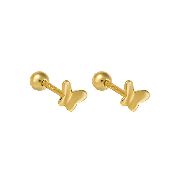 WANTME 925 Sterling Silver Fashion Simple Golden Flower Beads Small Stud Earrings for Women Teen Piercing Jewelry Accessories