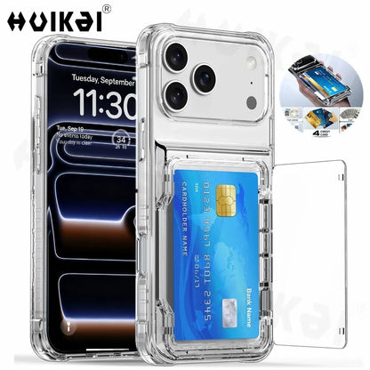 Case For iPhone 17 Pro Max 17 Air 16 Pro Max 15 Pro 15 14 Wallet Card Holder Slide Slot Slim Hard PC Heavy Duty Protective Cover