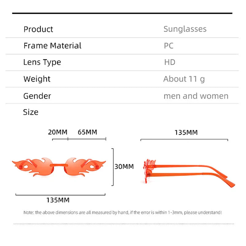 Flame Sunglasses Rimless Personality Colorful Ball Party Sunglasses Candy Hip-hop Fruit One-piece Glasses