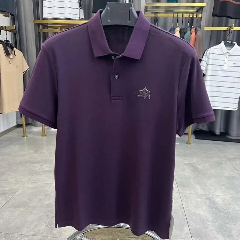 Premium 100% cotton men's short sleeve polo shirt luxury fashion brand letter embossed summer new business casual lapel T-shirt