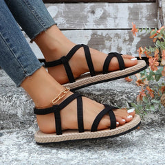 Rome Sandals Shoes Woman Cross Belt Sandals Flat Beach Sandalias Ladies