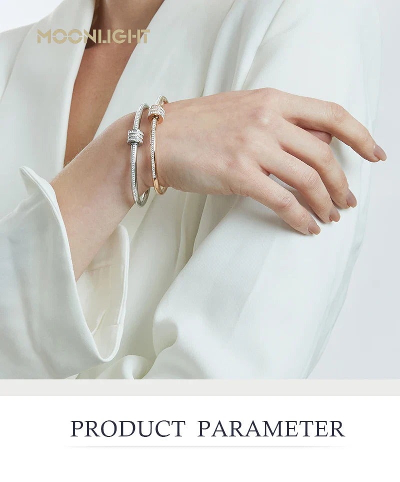 MOONLIGHT Classic Stainless Steel Zircon Bangle For Women Circular Screw Bracelet Female Jewelry Gifts Fashion Accessories