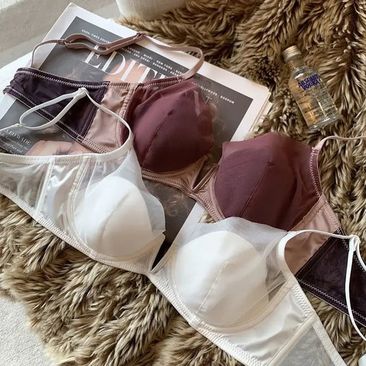 Soft Steel Ring French Ultra-thin Lace Bra Pure Desire Underwear Panty Suit