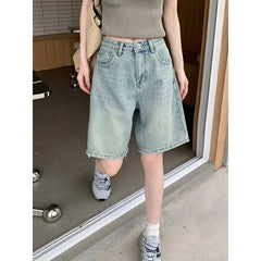 Blue Women's Shorts Jeans High Waist Straight Pants TIKTOK Streetwear Y2K 90s