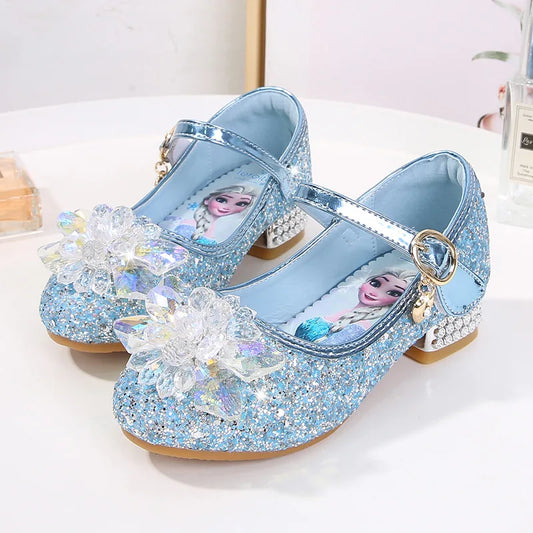 Trendy Fashion Girls Princess Elsa Crystal Shoes Cartoon Cute Baby Children High Heels Sandal Kids Girl Walk Show Shoes Disney