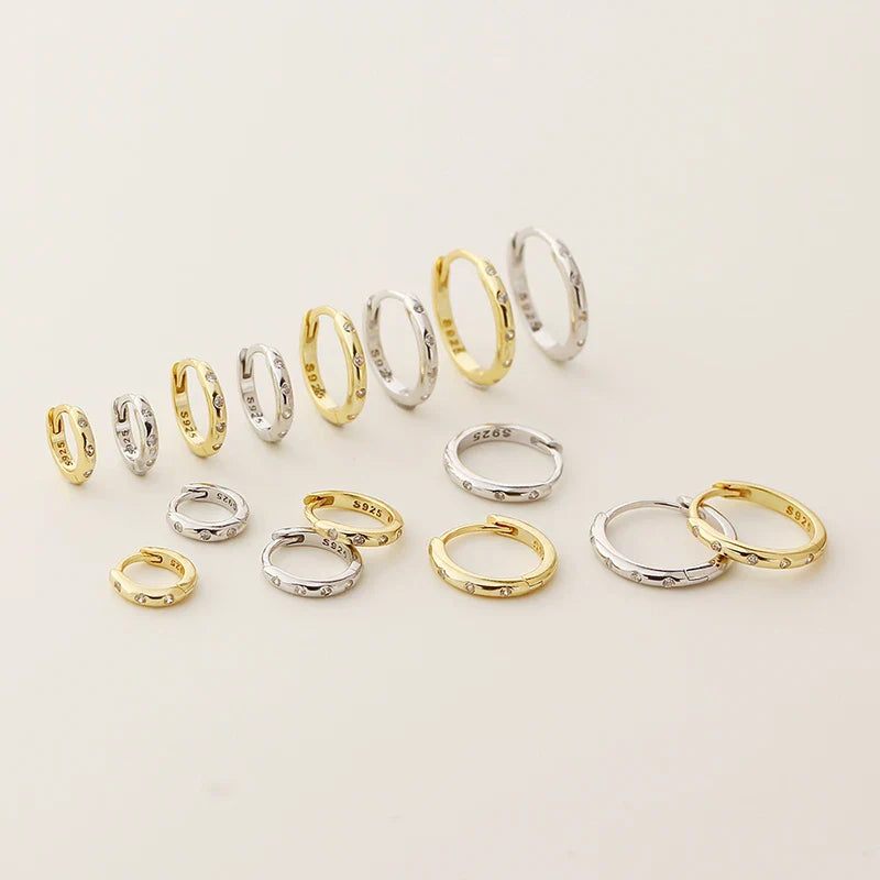 WANTME 925 Sterling Silver Fashion Simple Piercing Ear Closure Statement Stacked Ear Hoop Earrings for Women Huggies Jewelry