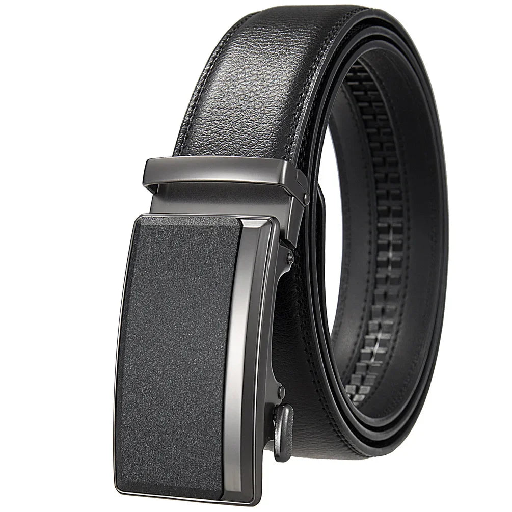 Male Cowskin Leather Belt - Automatic Buckle, Luxury Designer Style, 3.5cm, Black/Brown, Plus Size 130-170cm