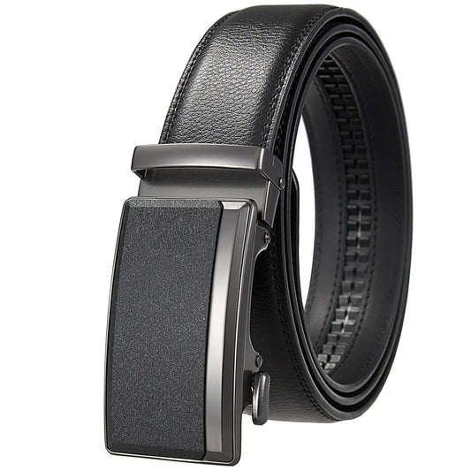 Male Cowskin Leather Belt - Automatic Buckle, Luxury Designer Style, 3.5cm, Black/Brown, Plus Size 130-170cm